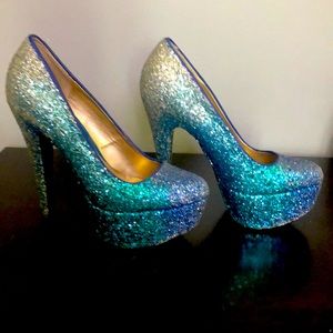 Blue ombré sparkling heels